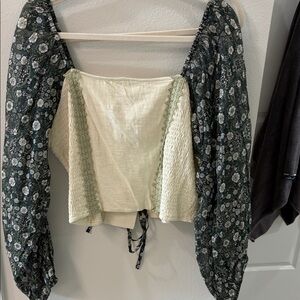 Anthropologie Cream and Black Floral Blouse